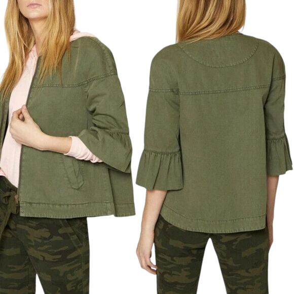 Sanctuary Jackets & Blazers - Sanctuary Women Scout Trapeze Jacket sz S Full Zip Ruffle Sleeve Army Green $139